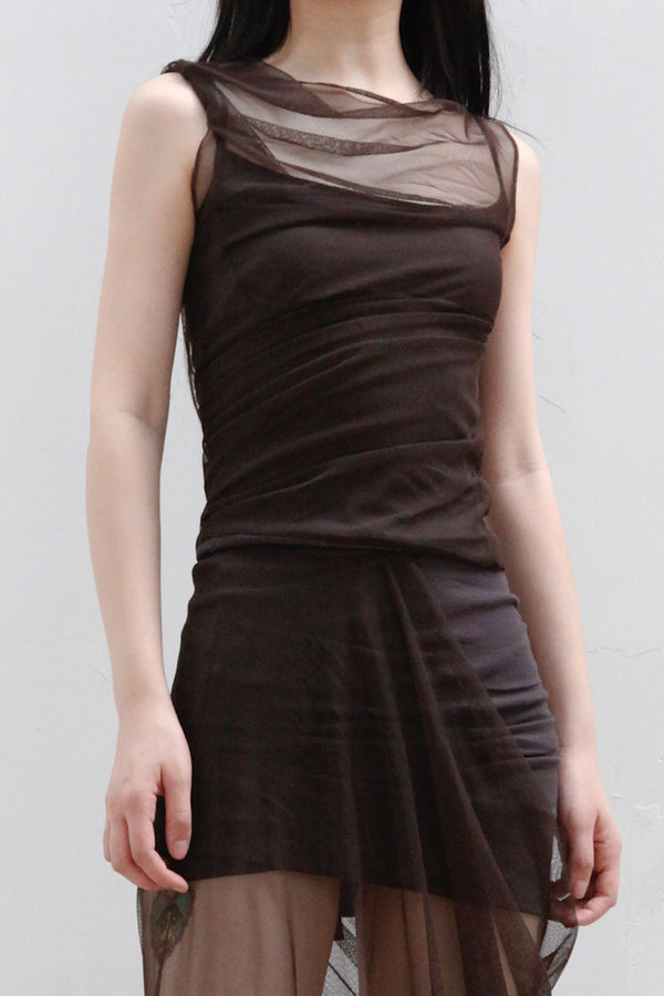 Un Morceau knitted mesh draping sleeveless suspenders UM231SZ15 color matching PUM42